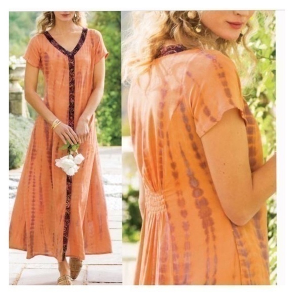 Soft Surroundings Sunset Bali Boho Indie Tropical Watercolor Maxi Dress
